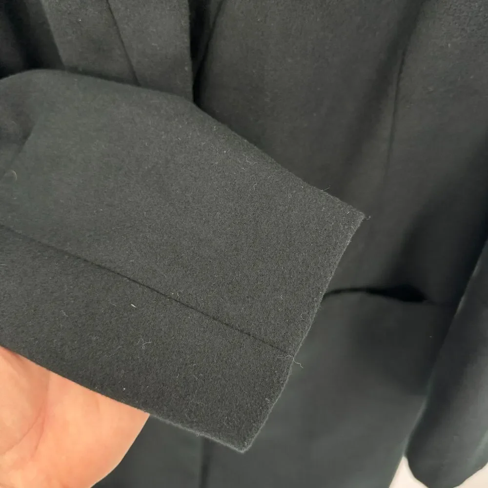 H BY HALSTON Black Snap Front Long Modern Minimalist Peacoat Coat Size 14